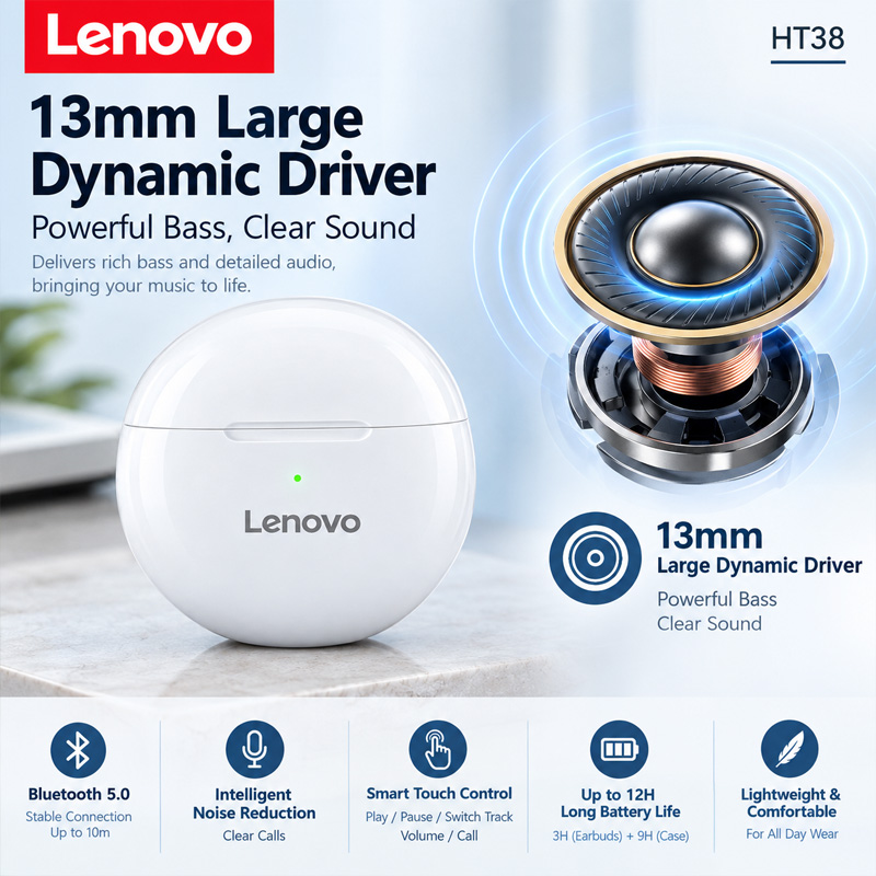 หูฟังไร้สาย Lenovo HT38 TWS สำ - Wireless Charger บทวิจารณ์และราคา