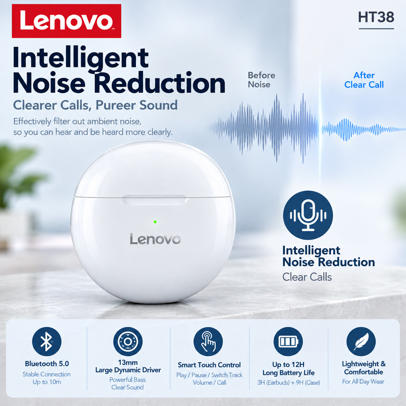 หูฟังไร้สาย Lenovo HT38 TWS สำ - Wireless Charger บทวิจารณ์และราคา